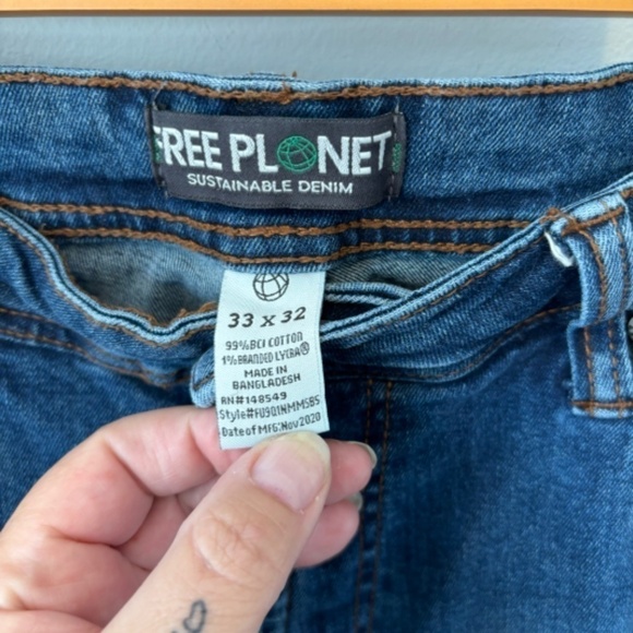 Free Planet Men's Sustainable Denim Slim Straight Leg Blue Jeans, 33 x 32 - Picture 4 of 10